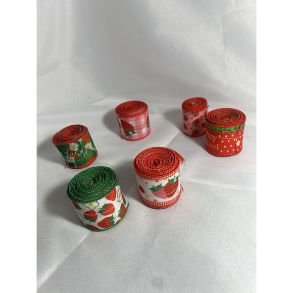Strawberry Canvas Wired Ribbon Lot - 22+ Yards Total - 2 Inch Wide - Picture 4 of 7